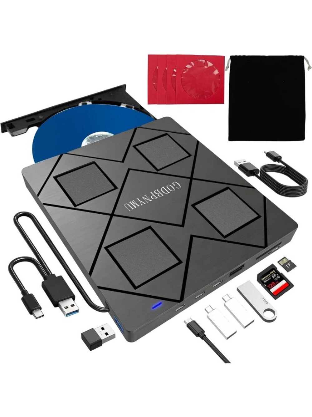 8-in-1 USB-C External Blu-ray Drive, Hub & Card Reader for Laptops & PCs